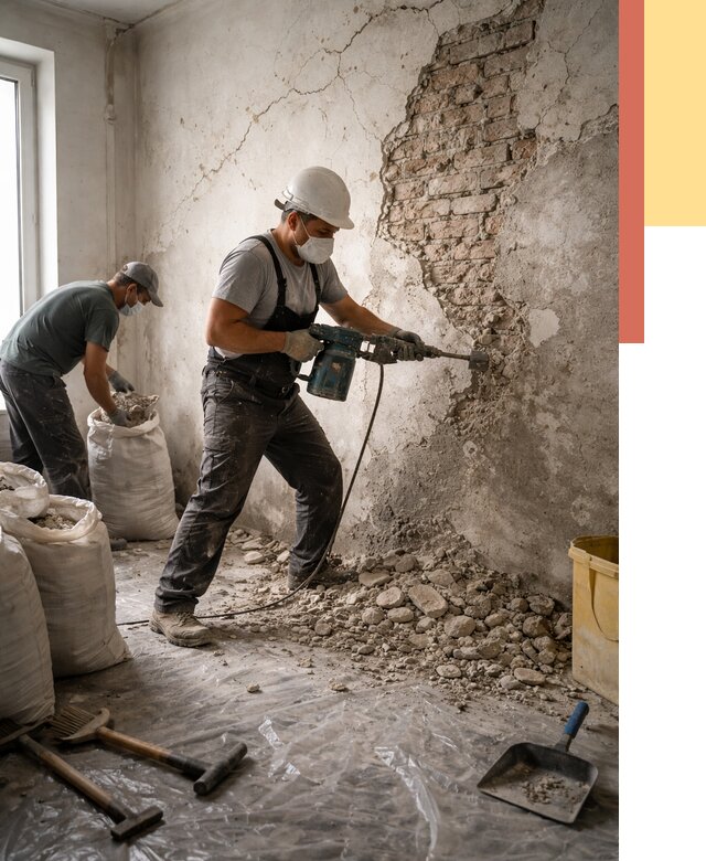 Демонтаж штукатурки со стен в Пыть-яхе от 7325 руб/м² — быстро и недорого | ОТДЕЛОЧНИК-Пть