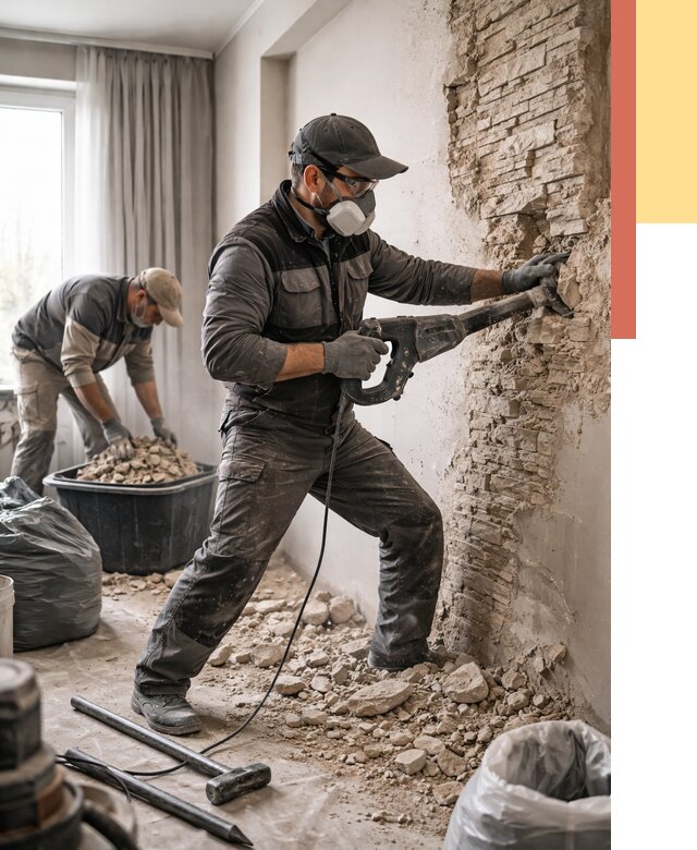 Демонтаж декоративного камня в Пыть-яхе от 1475 руб/м² — быстро и недорого | ОТДЕЛОЧНИК-Пть