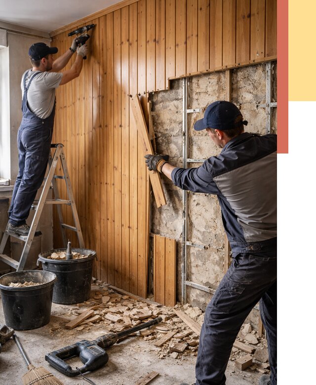 Демонтаж вагонки со стен в Пыть-яхе от 1475 руб. — снятие, удаление, срочно | ОТДЕЛОЧНИК-Пть