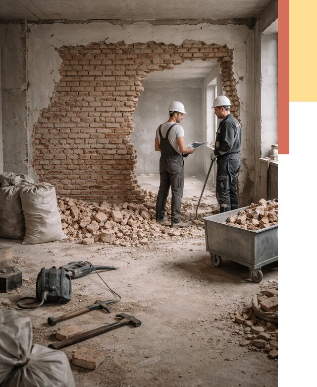 Демонтаж кирпичных стен в Пыть-яхе от 4273 руб. — быстро, недорого, под ключ | ОТДЕЛОЧНИК-Пть