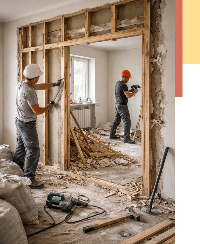 Демонтаж деревянных перегородок в Пыть-яхе от 3255 руб. — быстро и недорого | ОТДЕЛОЧНИК-Пть