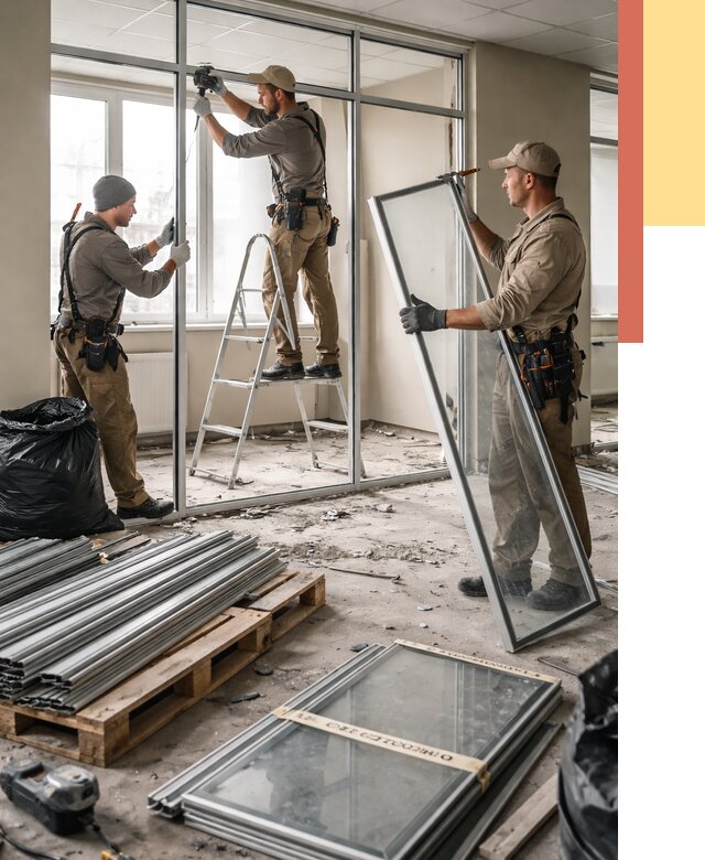 Демонтаж алюминиевых перегородок в Пыть-яхе от 4273 руб. — быстро и недорого | ОТДЕЛОЧНИК-Пть