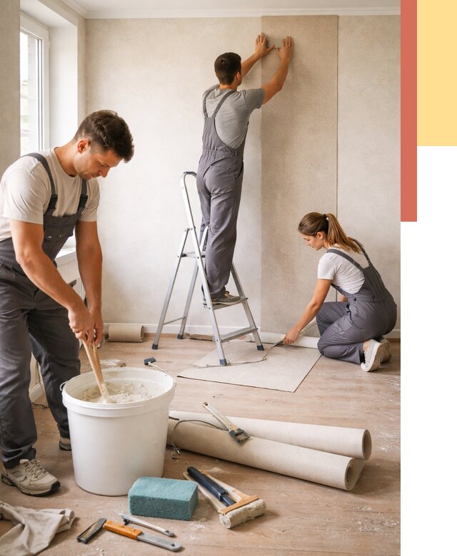 Оклейка стен обоями в Пыть-яхе от 3561 руб/м2 — быстро и недорого | ОТДЕЛОЧНИК-Пть