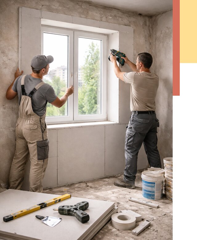 Монтаж откосов из гипсокартона в Пыть-яхе от 4578 руб. под ключ | ОТДЕЛОЧНИК-Пть