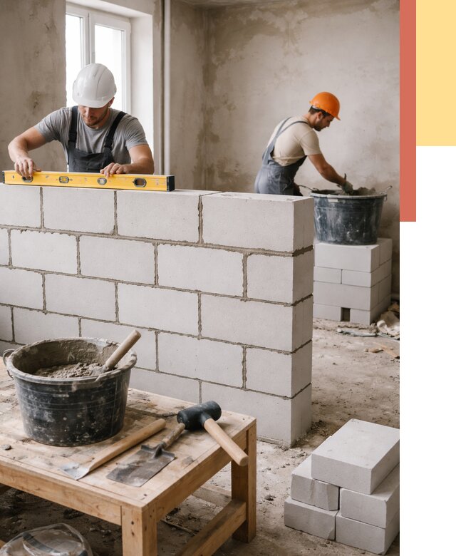 Кладка перегородок из газобетона в Пыть-яхе от 3255 руб. под ключ | ОТДЕЛОЧНИК-Пть