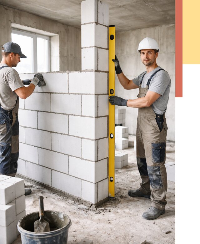 Кладка перегородок из пеноблока в Пыть-яхе от 1831 руб. под ключ | ОТДЕЛОЧНИК-Пть