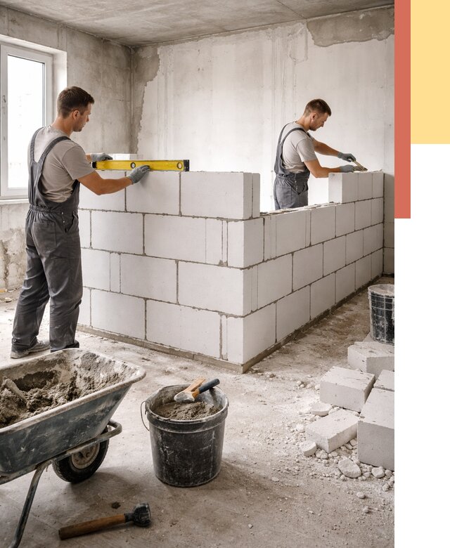 Кладка перегородок из ПГП в Пыть-яхе от 2543 руб./м2 — монтаж и возведение под ключ | ОТДЕЛОЧНИК-Пть