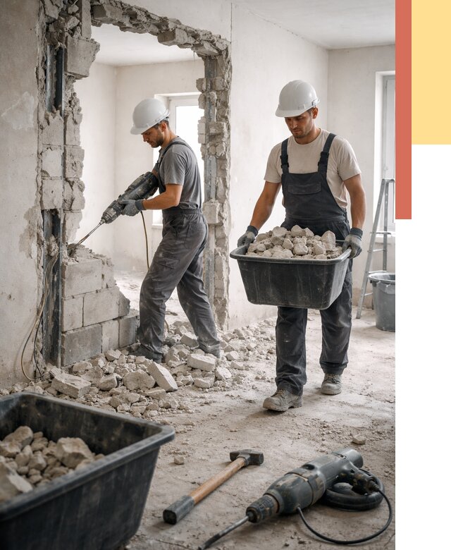 Демонтаж блоковых перегородок в Пыть-яхе от 3815 руб. — быстро и недорого | ОТДЕЛОЧНИК-Пть