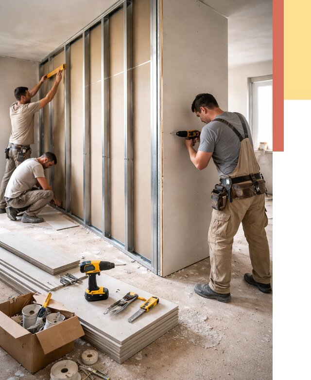 Монтаж однослойной перегородки из гипсокартона в Пыть-яхе от 661 руб. | ОТДЕЛОЧНИК-Пть