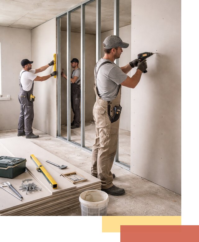 Однослойная перегородка из гипсокартона в Пыть-яхе под ключ, монтаж и отделка