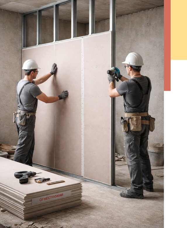 Перегородка из огнестойкого гипсокартона в Пыть-яхе от 1882 руб. под ключ | ОТДЕЛОЧНИК-Пть