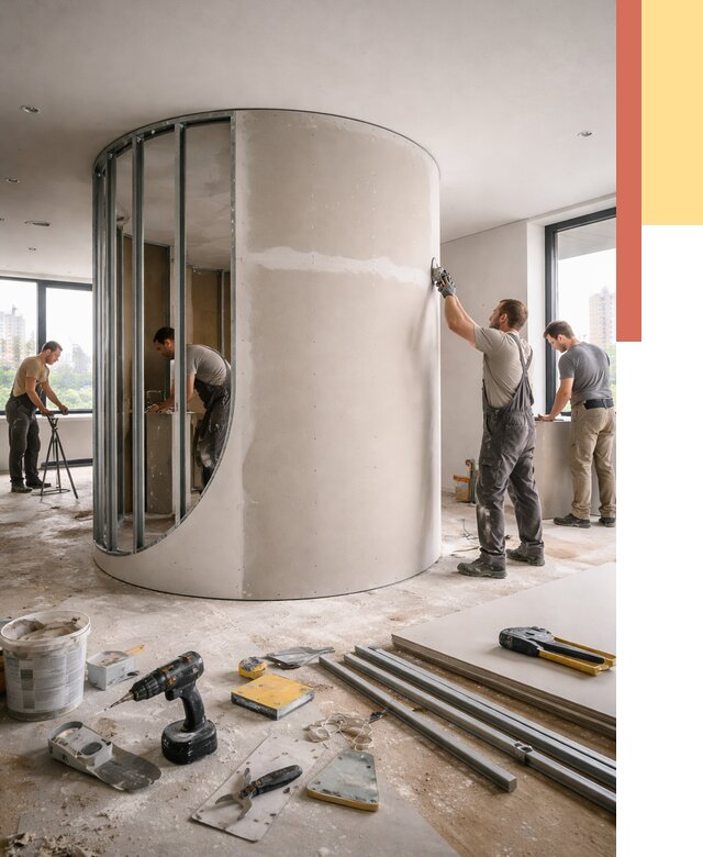 Радиусная перегородка из гипсокартона в Пыть-яхе от 2950 руб. под ключ | ОТДЕЛОЧНИК-Пть