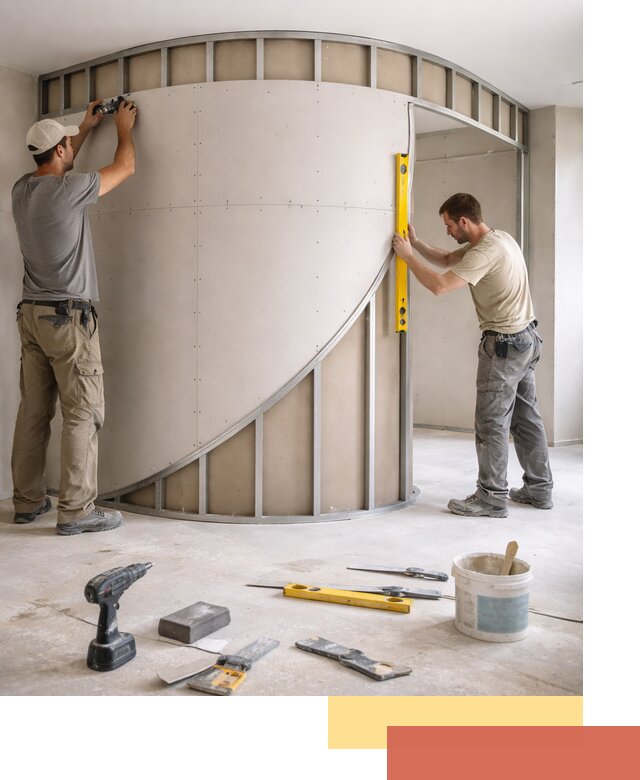 Радиусная перегородка из гипсокартона в Пыть-яхе под ключ