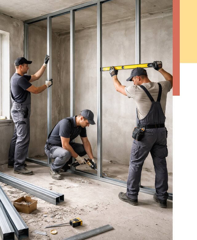 Монтаж каркаса перегородки из профиля в Пыть-яхе от 763 руб. | ОТДЕЛОЧНИК-Пть