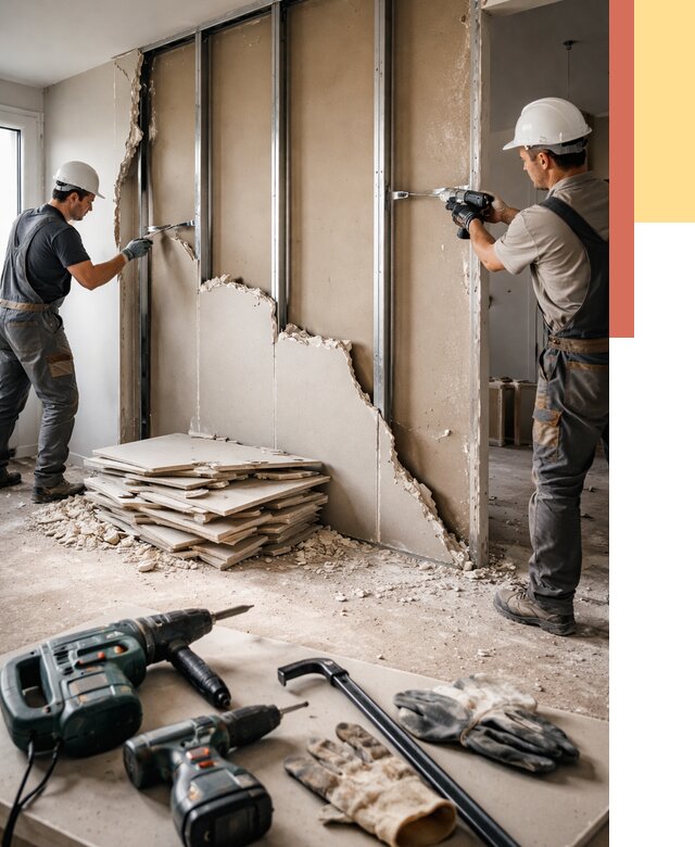 Демонтаж перегородки из гипсокартона в Пыть-яхе от 1221 руб. быстро и недорого | ОТДЕЛОЧНИК-Пть