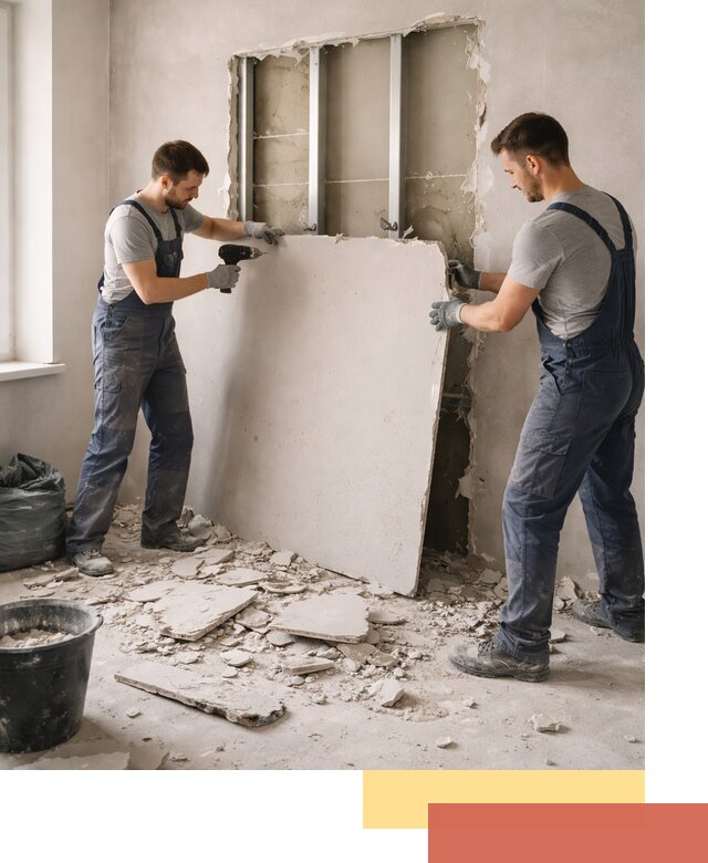 Демонтаж перегородки из гипсокартона в Пыть-яхе быстрый и аккуратный