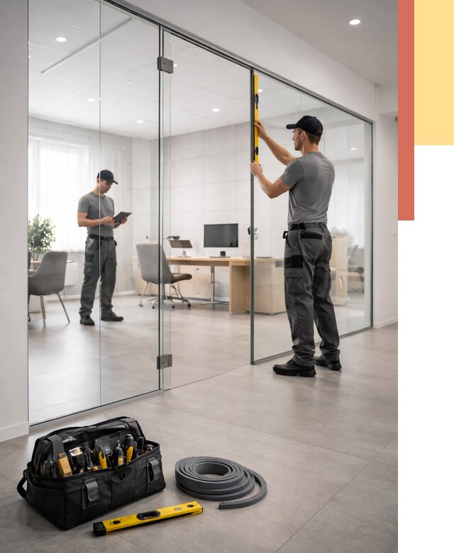 Цельностеклянные перегородки под ключ в Пыть-яхе от 9664 руб. — монтаж и цены | ОТДЕЛОЧНИК-Пть