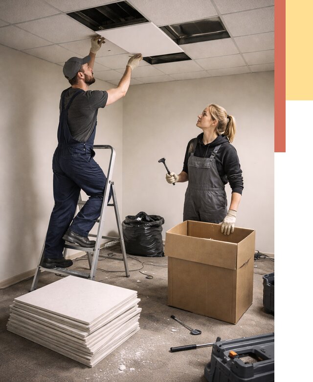 Демонтаж потолочной плитки в Пыть-яхе от 4578 руб. быстро и недорого | ОТДЕЛОЧНИК-Пть