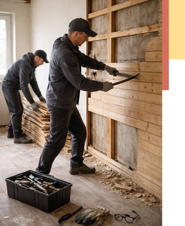 Демонтаж вагонки в Пыть-яхе от 3866 руб/м2 — быстро и недорого | ОТДЕЛОЧНИК-Пть