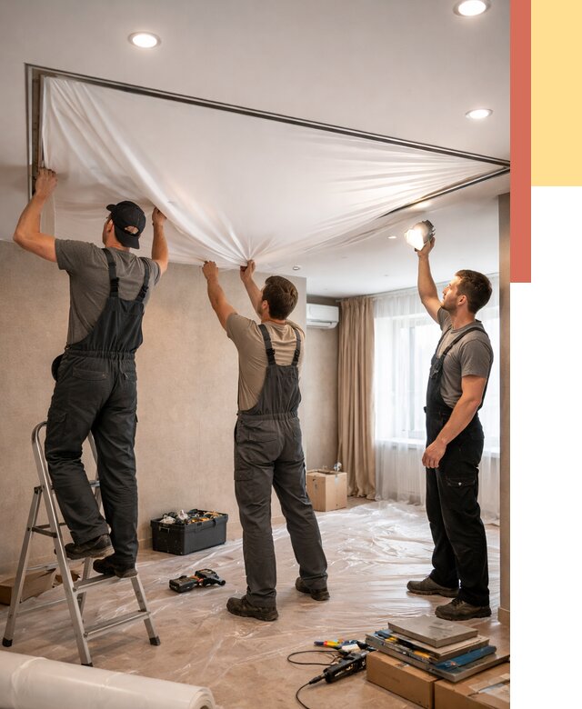 Монтаж ПВХ натяжного потолка в Пыть-яхе от 3561 руб. под ключ | ОТДЕЛОЧНИК-Пть