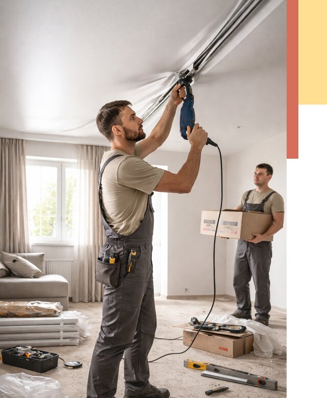 Монтаж сатинового натяжного потолка в Пыть-яхе от 3561 руб. | Быстро, недорого — ОТДЕЛОЧНИК-Пть