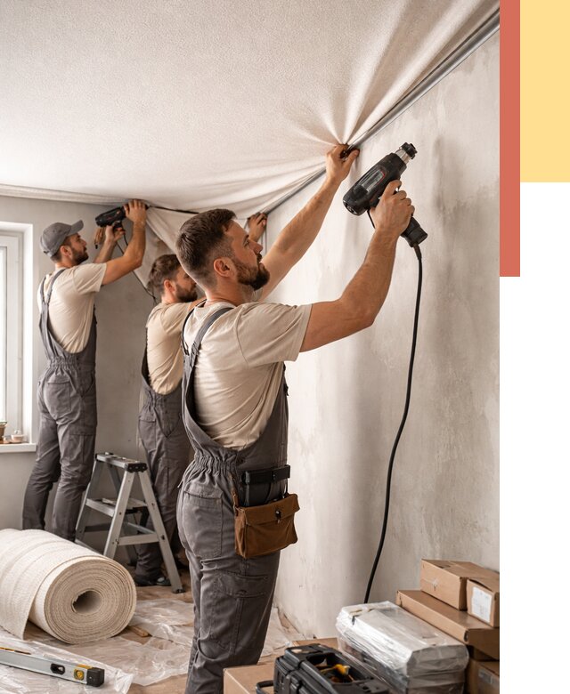 Монтаж фактурного натяжного потолка в Пыть-яхе от 763 руб. — ОТДЕЛОЧНИК-Пть