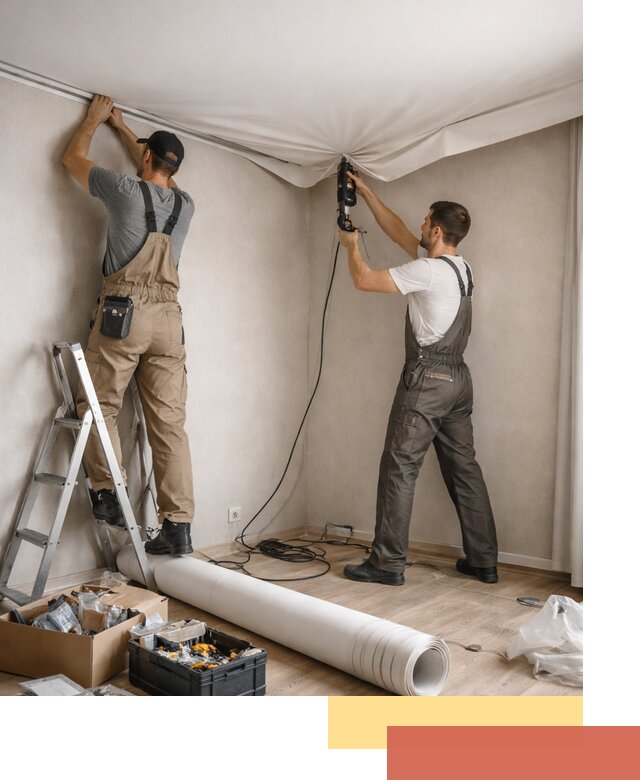 Монтаж цветного натяжного потолка в Пыть-яхе за один день