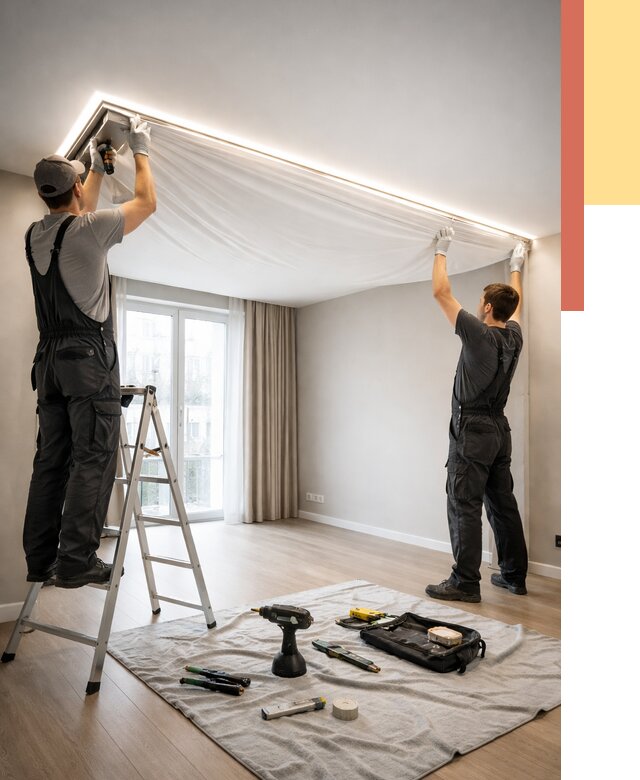 Монтаж парящего натяжного потолка в Пыть-яхе от 4578 руб. быстро и недорого | ОТДЕЛОЧНИК-Пть