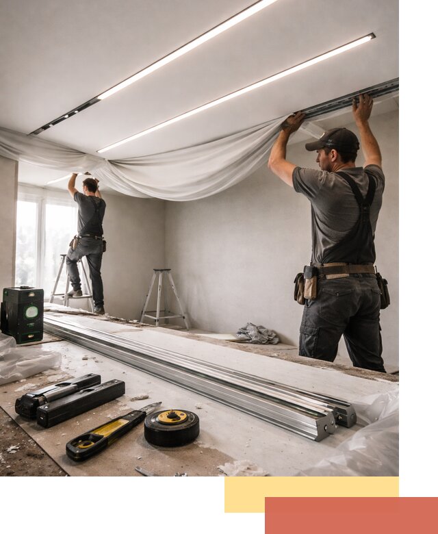 Монтаж натяжных потолков со световыми линиями в Пыть-яхе