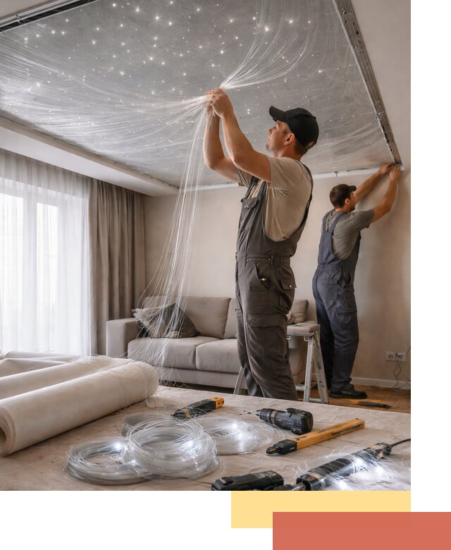 Монтаж натяжного потолка «Звездное небо» в Пыть-яхе