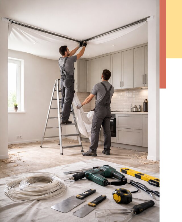 Установка натяжного потолка на кухне в Пыть-яхе от 2442 руб. | ОТДЕЛОЧНИК-Пть