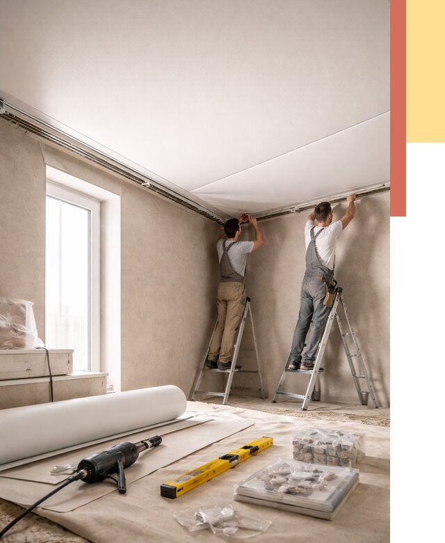 Монтаж натяжного потолка в спальне в Пыть-яхе от 3866 руб. под ключ | ОТДЕЛОЧНИК-Пть