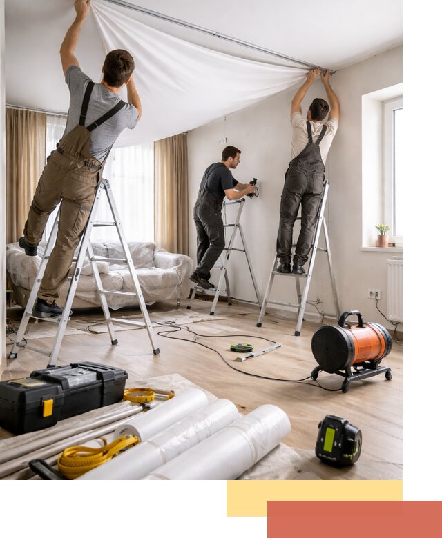 Монтаж натяжного потолка в гостиной в Пыть-яхе