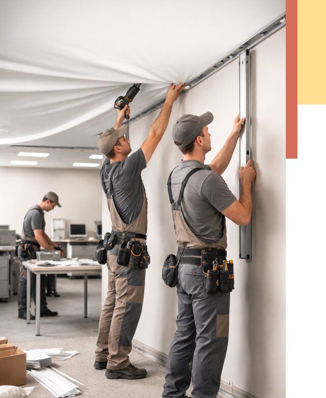 Монтаж натяжного потолка в офисе в Пыть-яхе от 458 руб/м² — быстро и недорого | ОТДЕЛОЧНИК-Пть