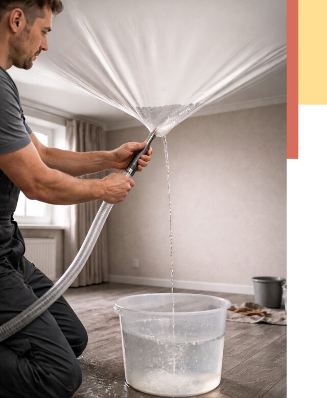 Слив воды с натяжного потолка в Пыть-яхе от 2543 руб. быстро и недорого | ОТДЕЛОЧНИК-Пть