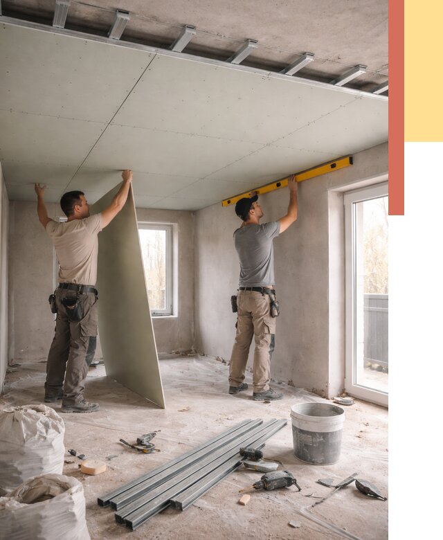 Одноуровневый потолок из гипсокартона в Пыть-яхе от 763 руб. — монтаж под ключ | ОТДЕЛОЧНИК-Пть