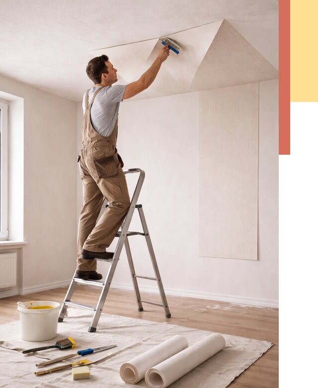 Поклейка обоев на потолок в Пыть-яхе от 4578 руб. быстро и недорого | ОТДЕЛОЧНИК-Пть